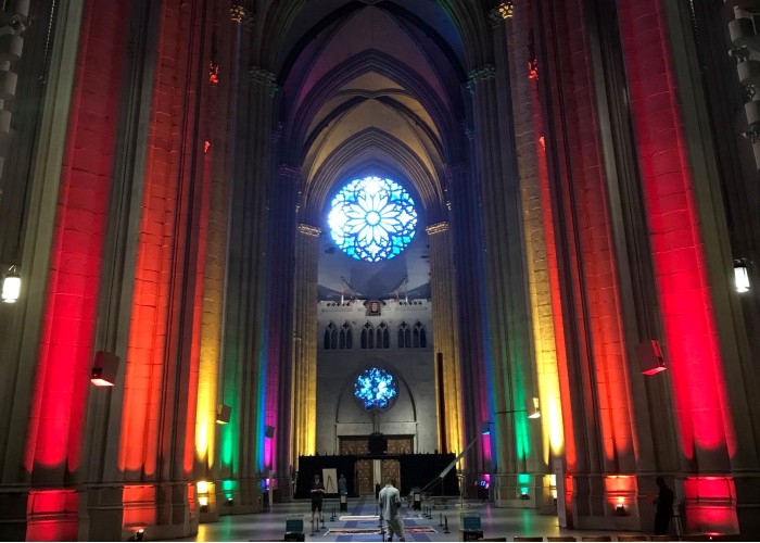 Cathedral of St. John the Divine Lights Up Columns for Pride Month 